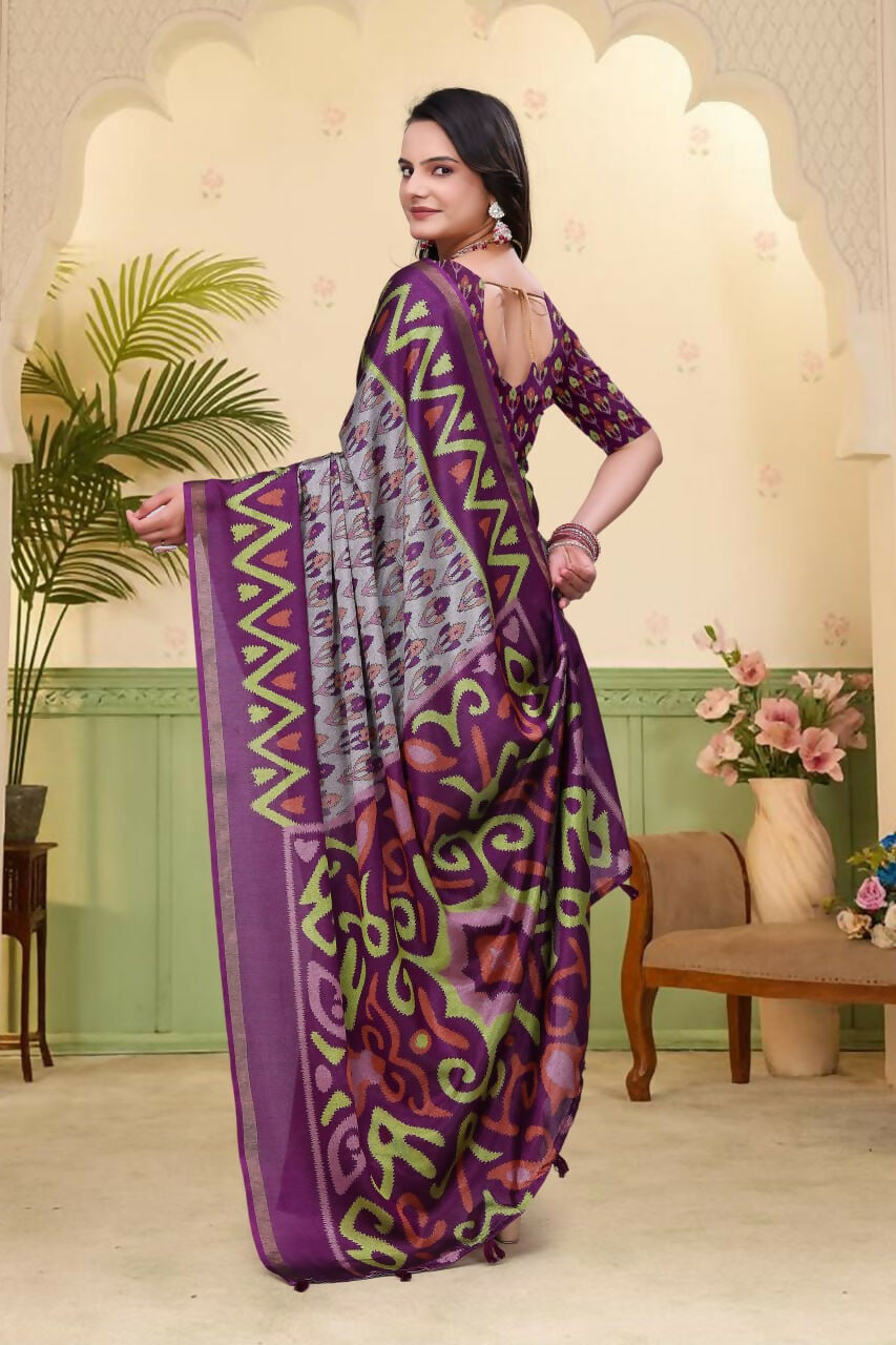Prime Volt Mal Cotton Purple Ethnic Printed Saree with Designer Blouse Piece - Distacart