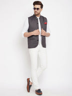 Even Apparels Grey Merino Men Woven Nehru Jacket PW685 - Distacart