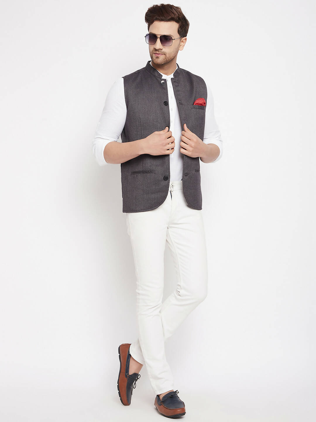 Even Apparels Grey Merino Men Woven Nehru Jacket PW685 - Distacart