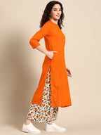 Sangria Women Orange Pure Cotton Kurta with Palazzos