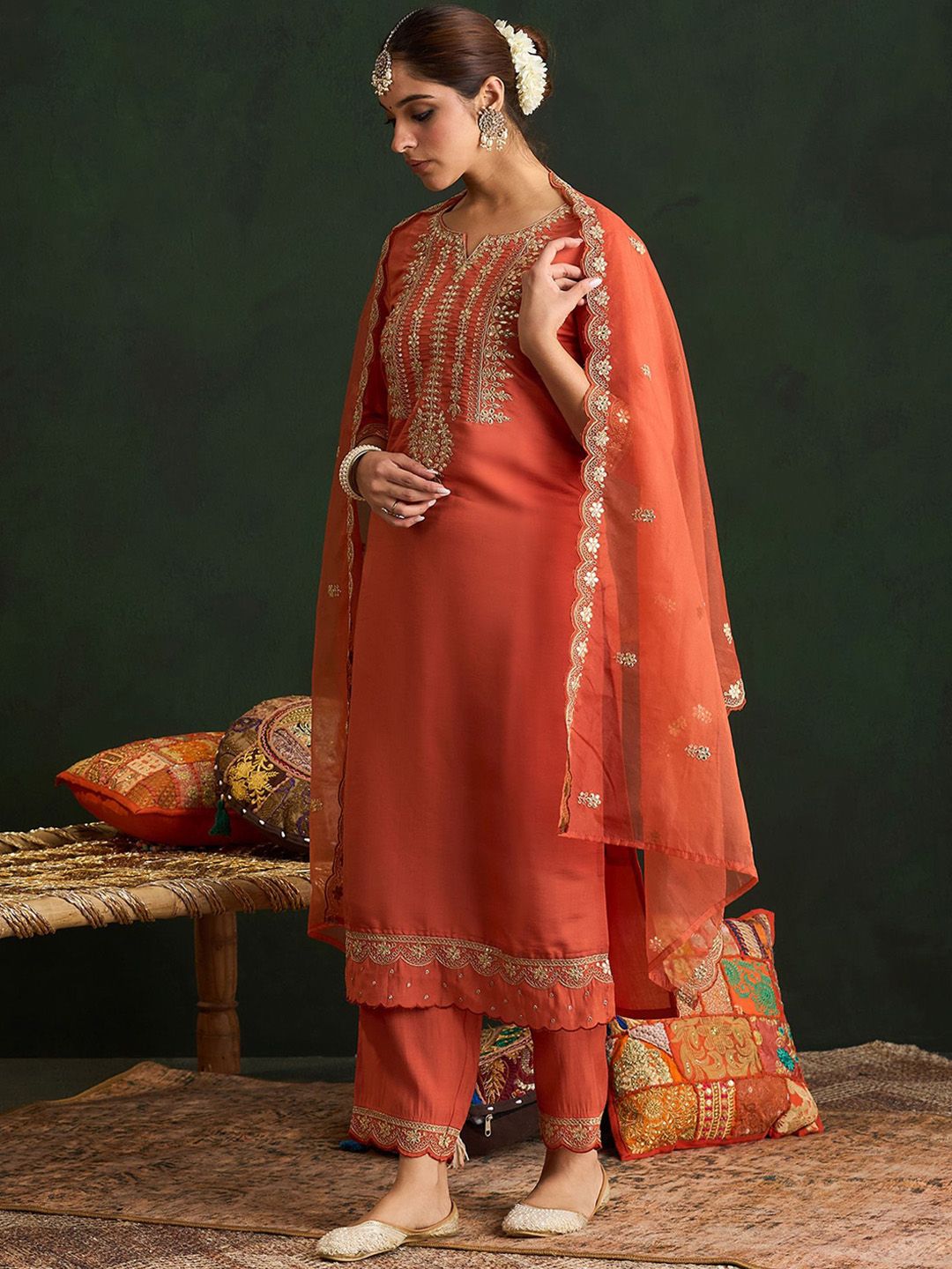 Indo Era Women Ethnic Motifs Embroidered Regular Gotta Patti Kurta with Trousers & With Dupatta - Distacart