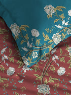 MYTRIDENT Maroon White Floral Pure Cotton 144 TC Queen Bedsheet With 2 Pillow Covers