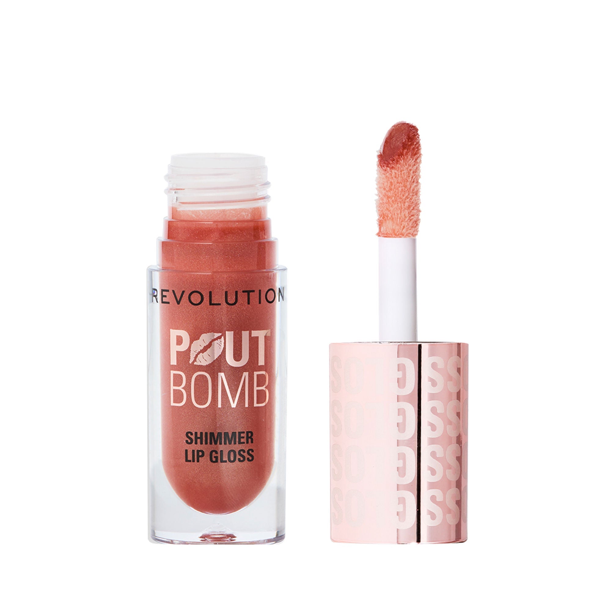 Makeup Revolution Pout Bomb Shimmer Lip Gloss - Nude Glow - Distacart