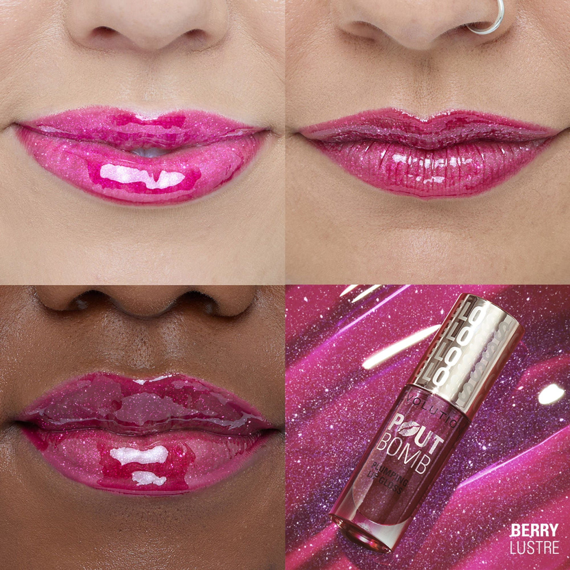 Makeup Revolution Pout Bomb Shimmer Lip Gloss - Berry Lusture - Distacart