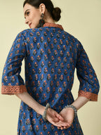 Myshka Women's Blue Straight Printed Kurta
