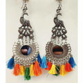 Peacock Design Mirror Chandbali Silk Thread Party Wear Earrings