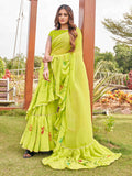 Tikhi Imli Printed Ruffle Saree With Mirror Embroidered Work Blouse - Distacart