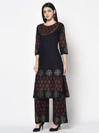 Aniyah Rayon Black Color Block Print Straight Kurta Palazzo Set (AN-189K)
