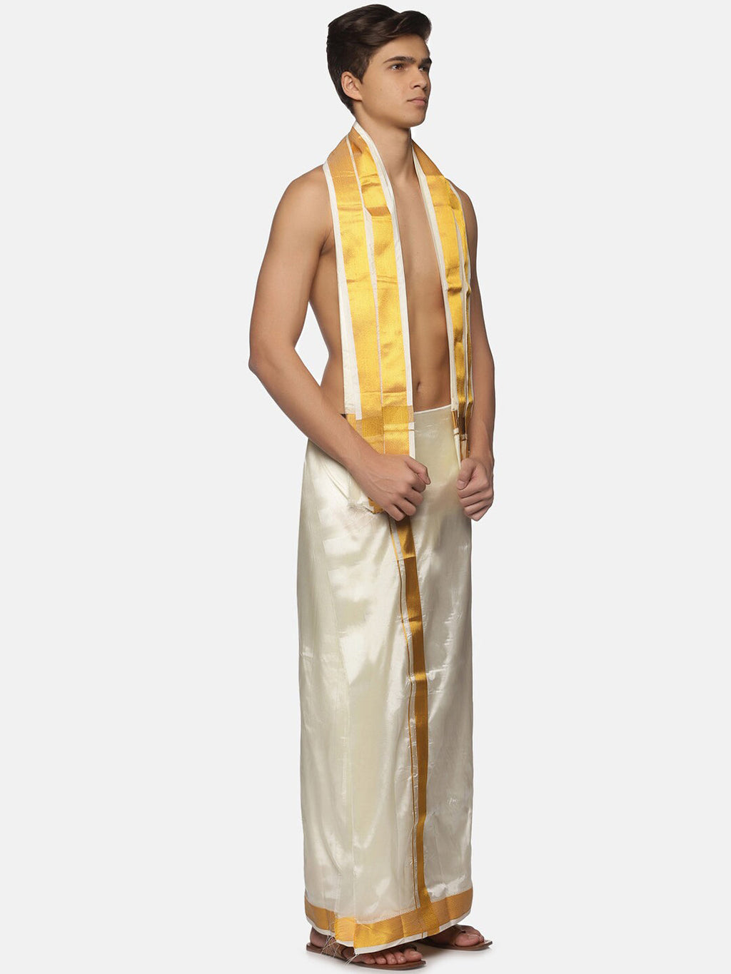 Sethukrishna Men Cream-Coloured Solid Dhoti - Distacart