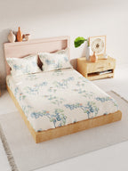 BIANCA Beige & Green Floral 186 TC King Bedsheet with 2 Pillow Covers