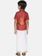 Sethukrishna Boys Printed Traditional Shirt With Adjustable Velcro Dhoti Set