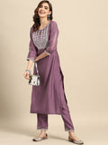 Sangria Ethnic Motifs Embroidered Thread Work Kurta With Trousers
