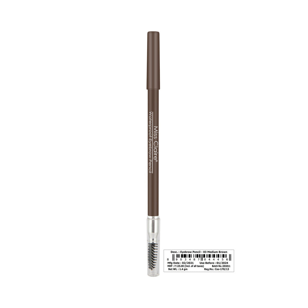 Miss Claire Waterproof Eyebrow Pencil With Mascara Brush - 03 Medium Brown - Distacart