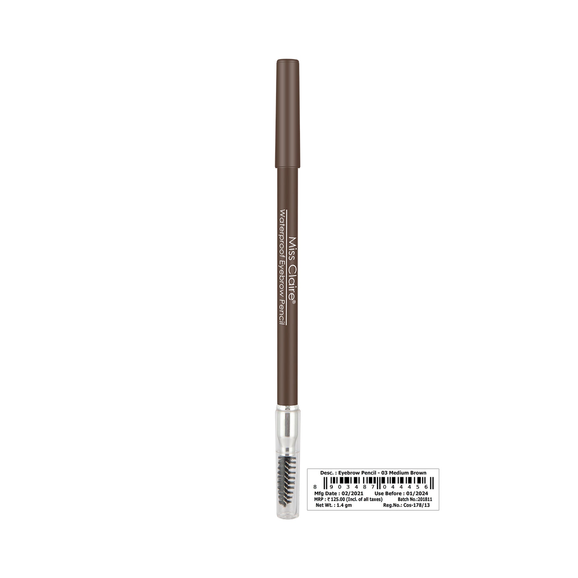 Miss Claire Waterproof Eyebrow Pencil With Mascara Brush - 03 Medium Brown - Distacart