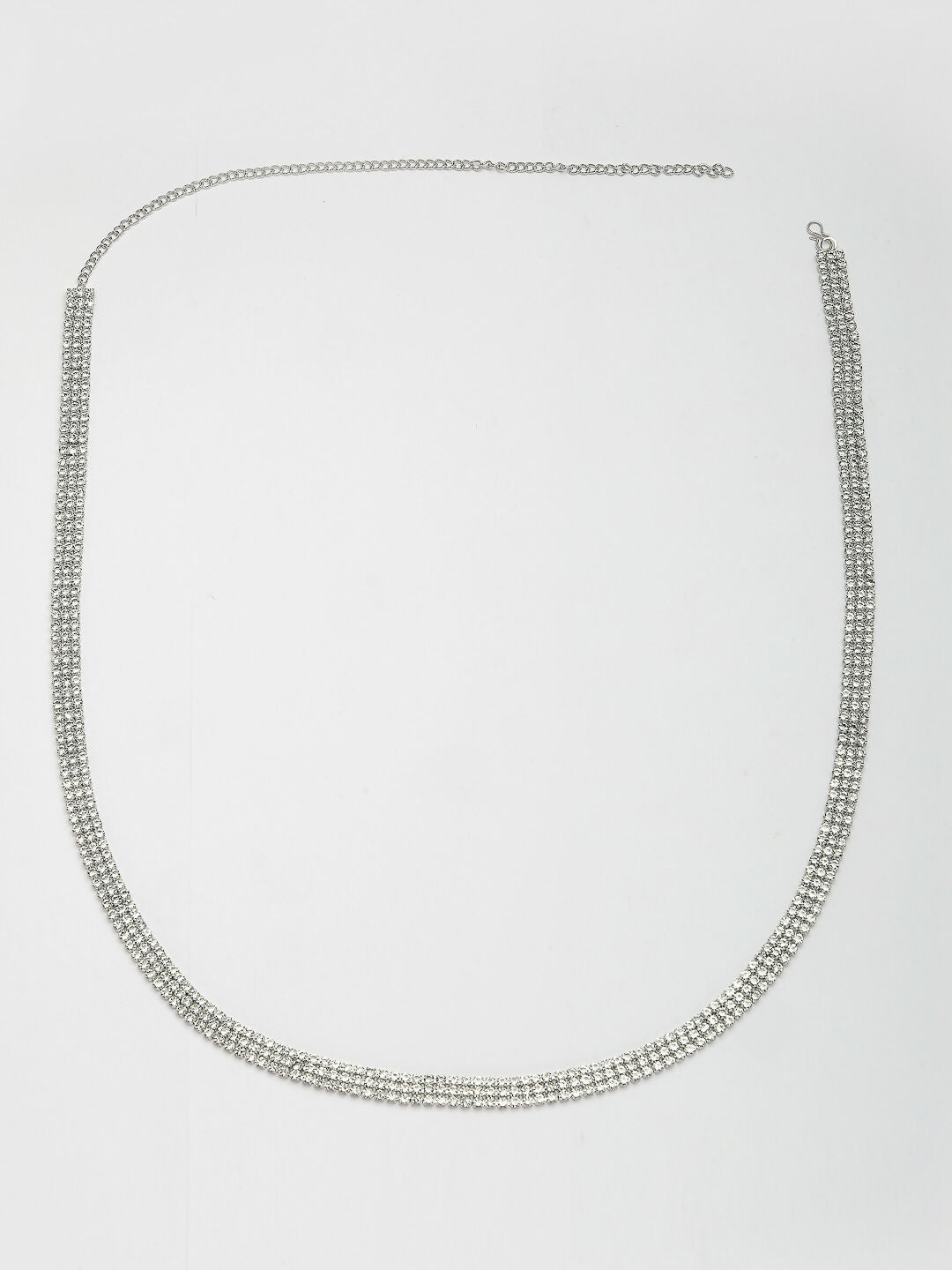 NVR Women's Silver-Plated AD-Studded 3 Layered Kamarbandh Waist Chain
