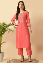 Joban Fashion Coral Cotton Rayon Kurta Set