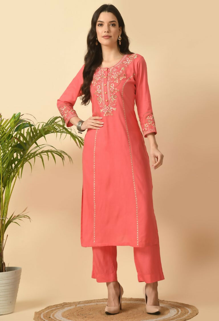 Joban Fashion Coral Cotton Rayon Kurta Set