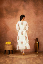 Joban Fashion Off White Pink Floral Hand Block Printed Cotton Kurta Pant Set - Distacart