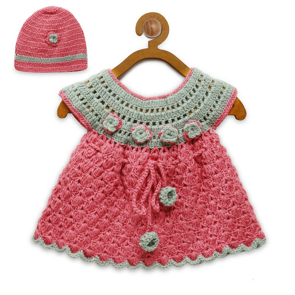Chutput Kids Pink Coloured Mermaid Design Solid Wool Frock