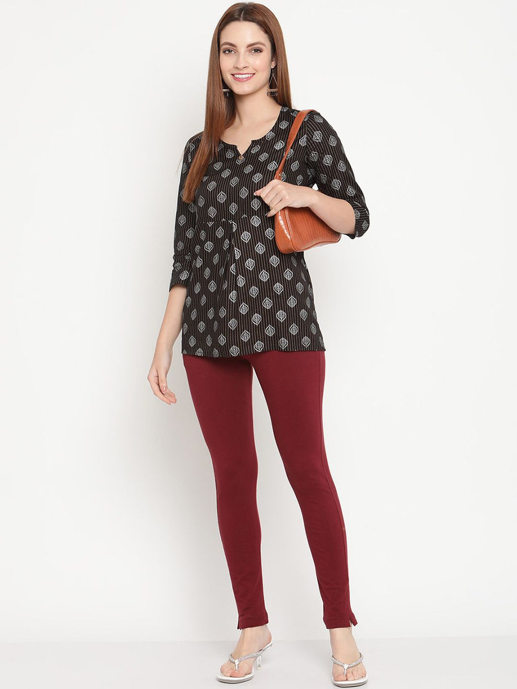 TAG 7 Pack of 2 Cream-Coloured & Maroon Ankle-Length Leggings
