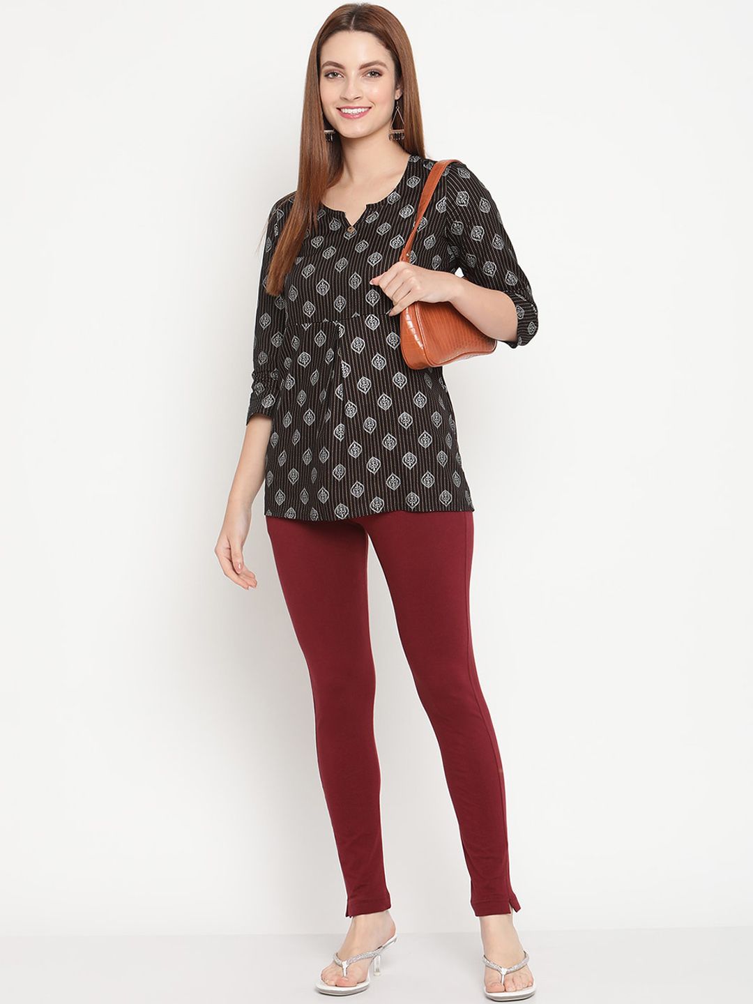 TAG 7 Pack of 2 Cream-Coloured & Maroon Ankle-Length Leggings