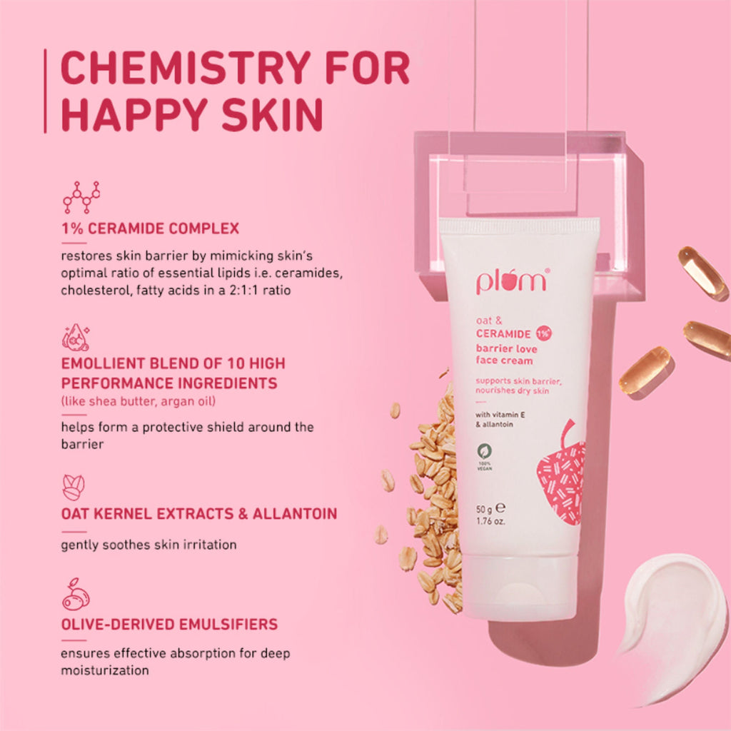 Plum 1% Ceramide Face Cream With Oat, Strengthens Skin Barrier & Nourishes