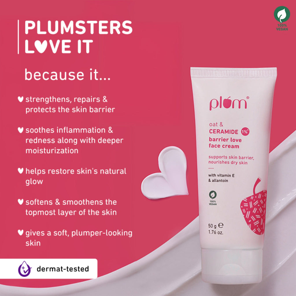 Plum 1% Ceramide Face Cream With Oat, Strengthens Skin Barrier & Nourishes