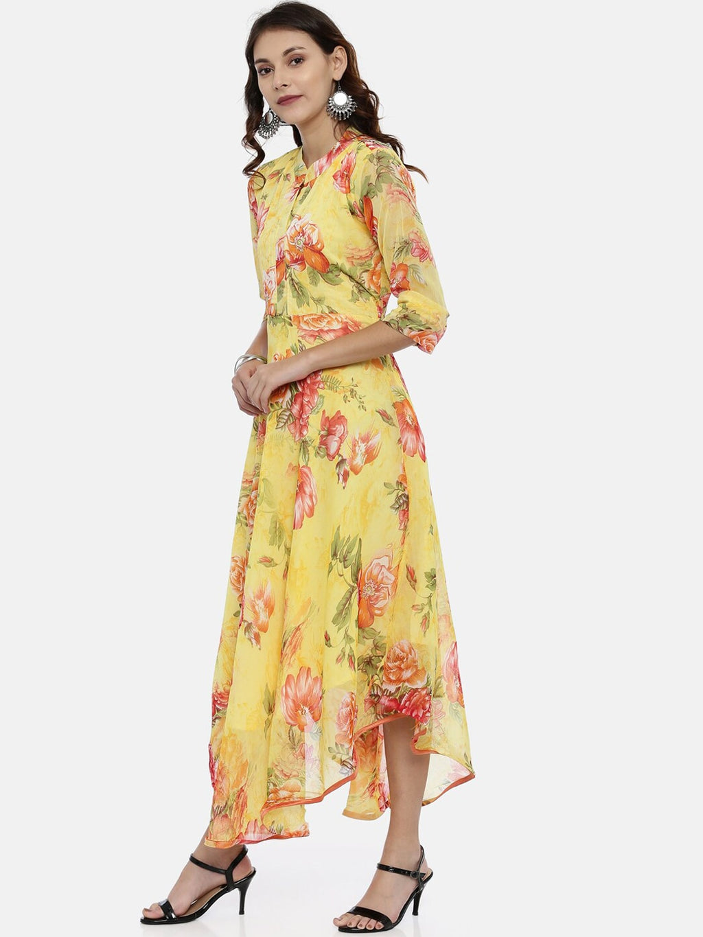 Souchii Yellow Printed Maxi Dress - Distacart