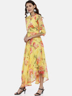 Souchii Yellow Printed Maxi Dress - Distacart