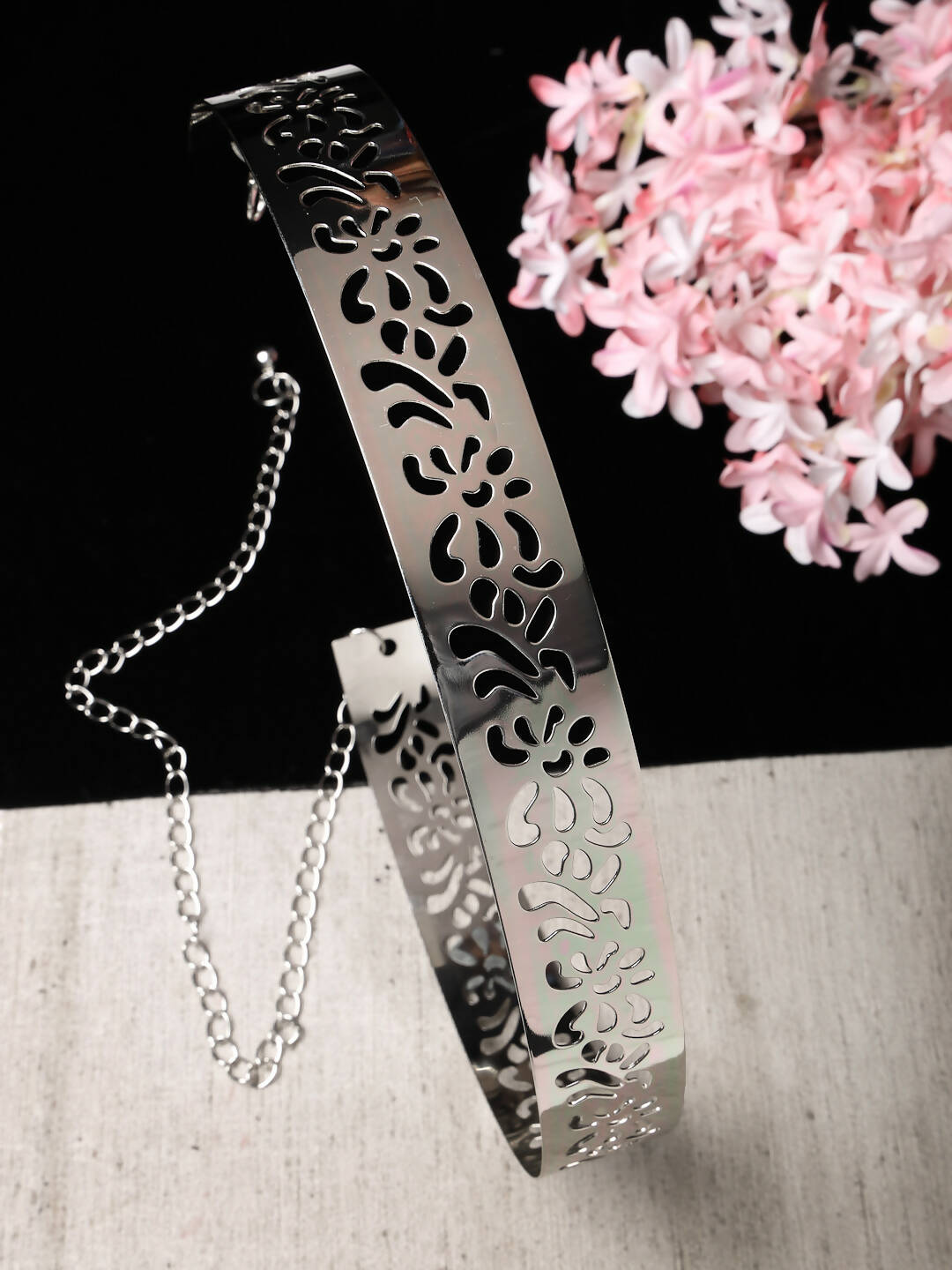 NVR Women Circular Silver Plated Adjustable Broad Belt