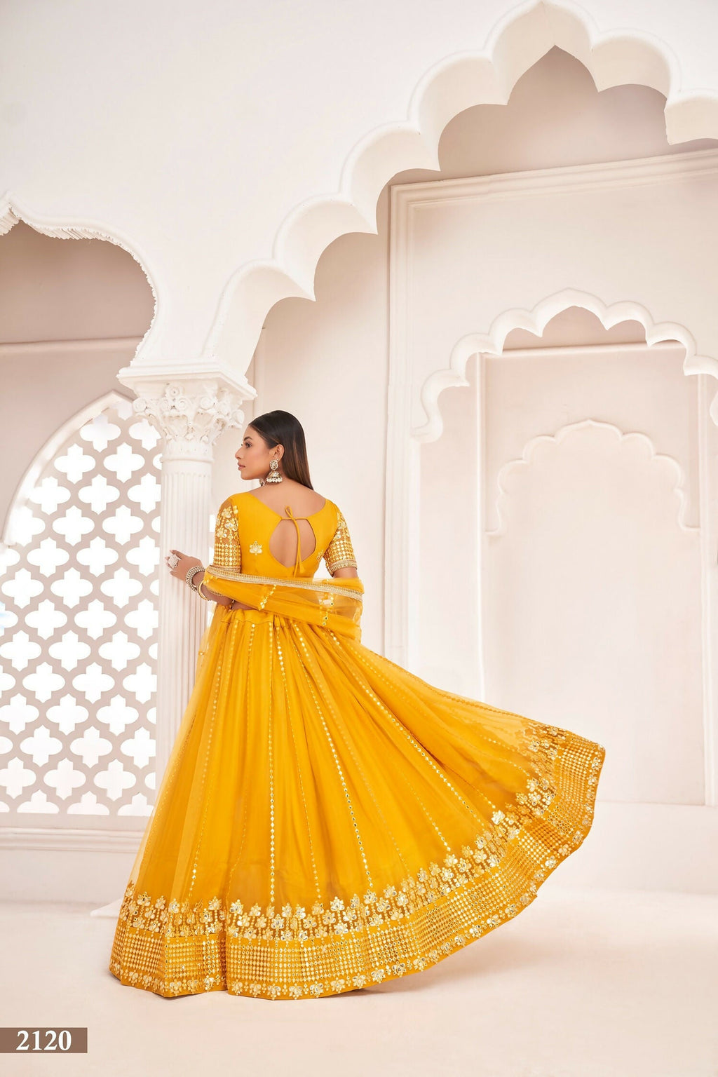 Eilara Women'S Mustard Yellow Butterfly Net Thread And Zari Sequence Embroidered Work Lehenga Choli For Party Wear