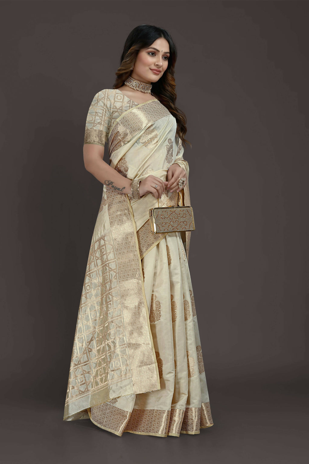 Off White Pure Raw Silk Zari Woven Saree with Unstitched Blouse Piece - Alisha