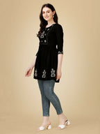 Jyoti Fashion Women's Black Viscose Rayon Embroidered Casual Top