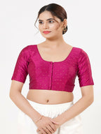 Joban Fashion Magenta Taffeta Silk Elbow Sleeveless Front Open Blouse