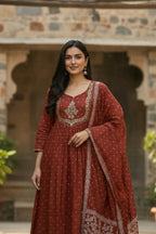 The52 Women's Beautiful Cotton Fabric Embroidery Work Flared Anarkali Pant and Dupatta Set - Distacart