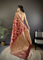 Joban Fashion Maroon Floral & Ethnic Motifs Design Soft Silk Meenakari Banarasi Saree - Distacart