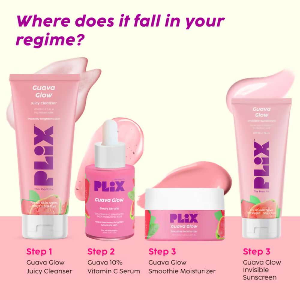 PLIX The Plant Fix Guava Glow Regime With Cleanser With 10% Vitamin C Serum & Invisible Sunscreen