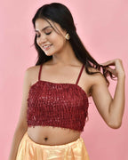 Amodini Designer Studio Maroon Sequined Strap Padded Blouse