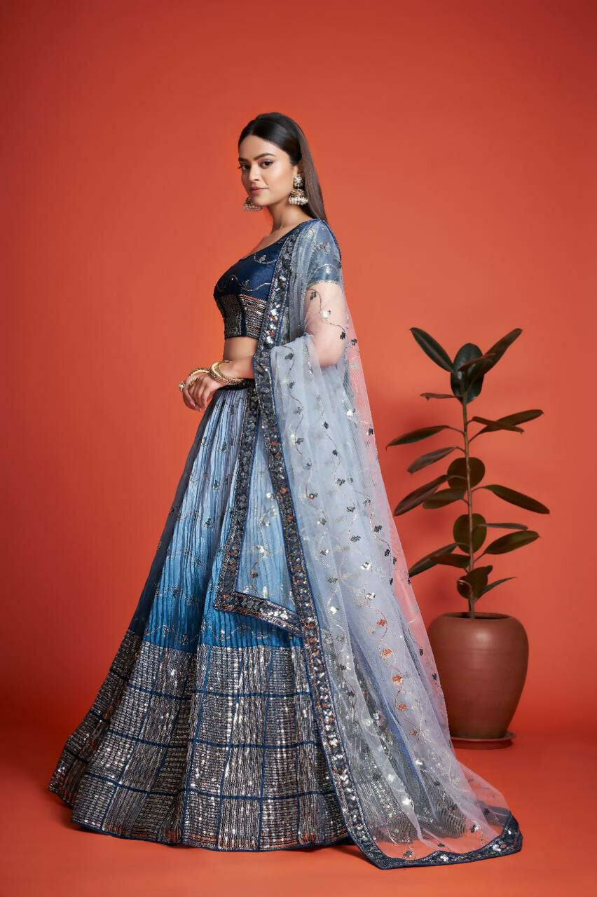 Jyoti Fashion Women's Blue Heavy Chinon Sequins Embroidered Designer Lehenga Choli Set