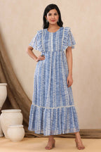 Juniper Womens Powderblue Chiffon Printed Tiered Dress - Distacart