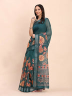 Shree Shyam Fashion Linen Cotton Teal Blue Saree - Distacart