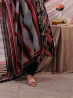 Yufta Chanderi Black Printed Kurta Dupatta Set