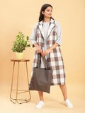 BohoJazz Earthy Check Linen Jacket with Fine Check Linen Dress - Distacart