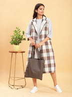 BohoJazz Earthy Check Linen Jacket with Fine Check Linen Dress - Distacart