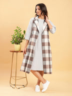 BohoJazz Earthy Check Linen Jacket with Fine Check Linen Dress - Distacart