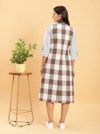 BohoJazz Earthy Check Linen Jacket with Fine Check Linen Dress - Distacart