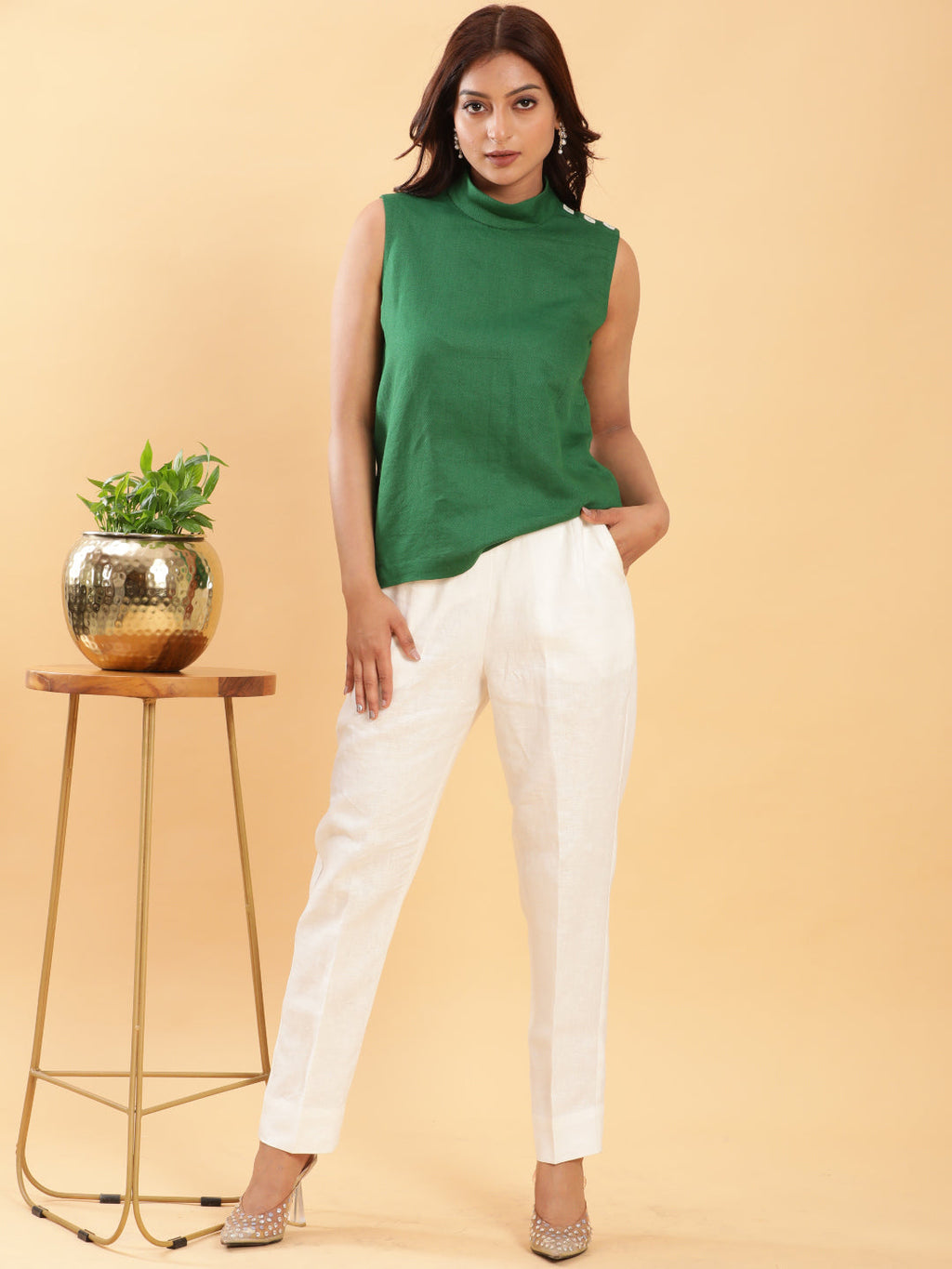 BohoJazz Chic Green Fitted Formal Top - Distacart