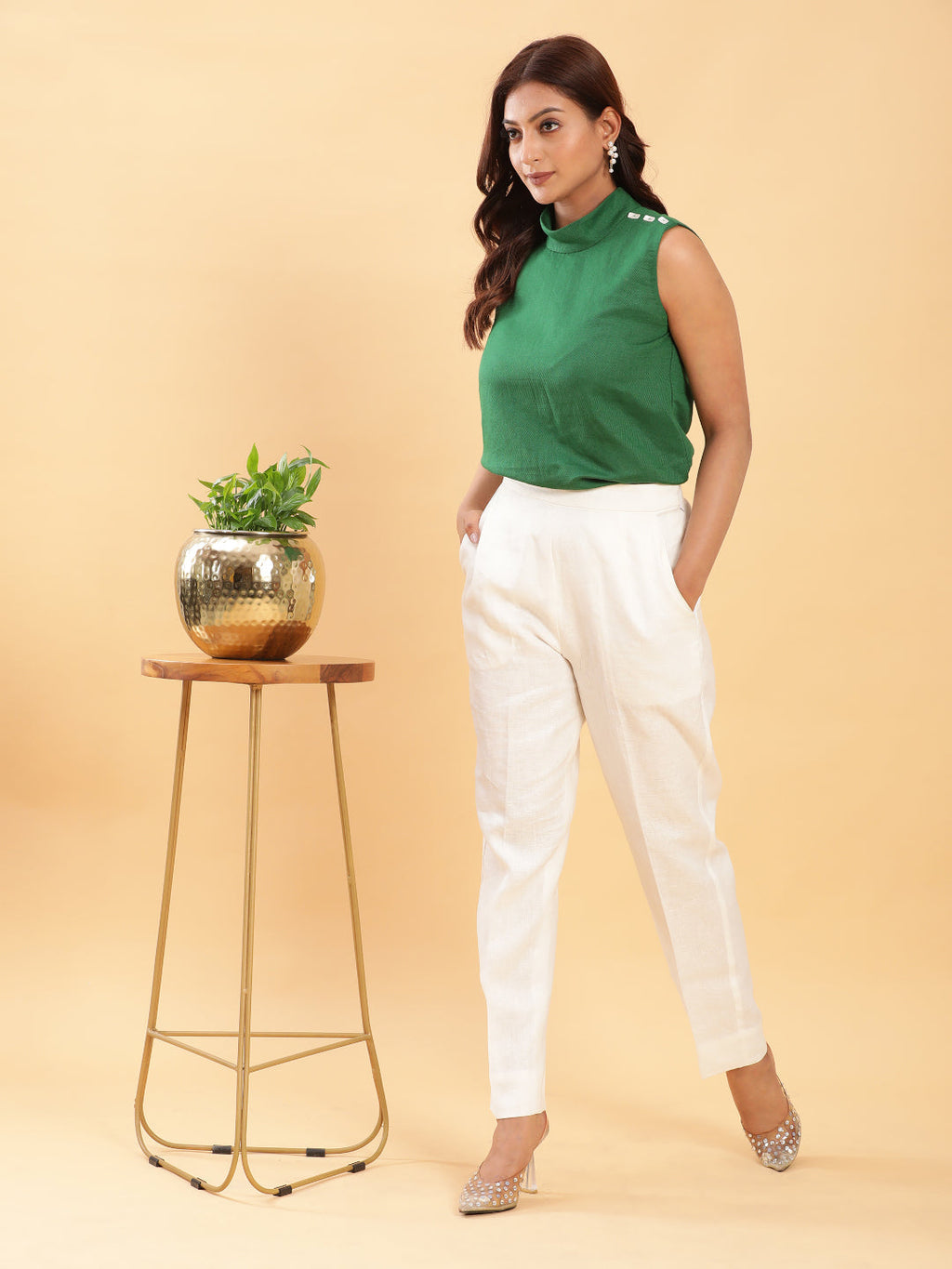 BohoJazz Chic Green Fitted Formal Top - Distacart
