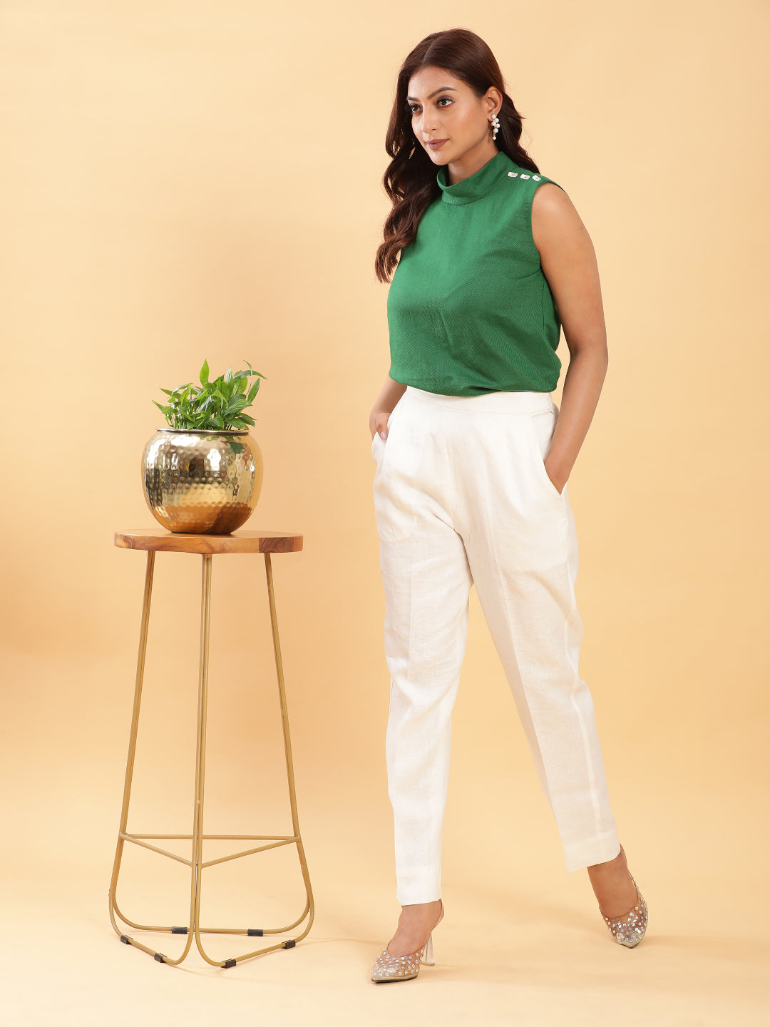 BohoJazz Chic Green Fitted Formal Top - Distacart