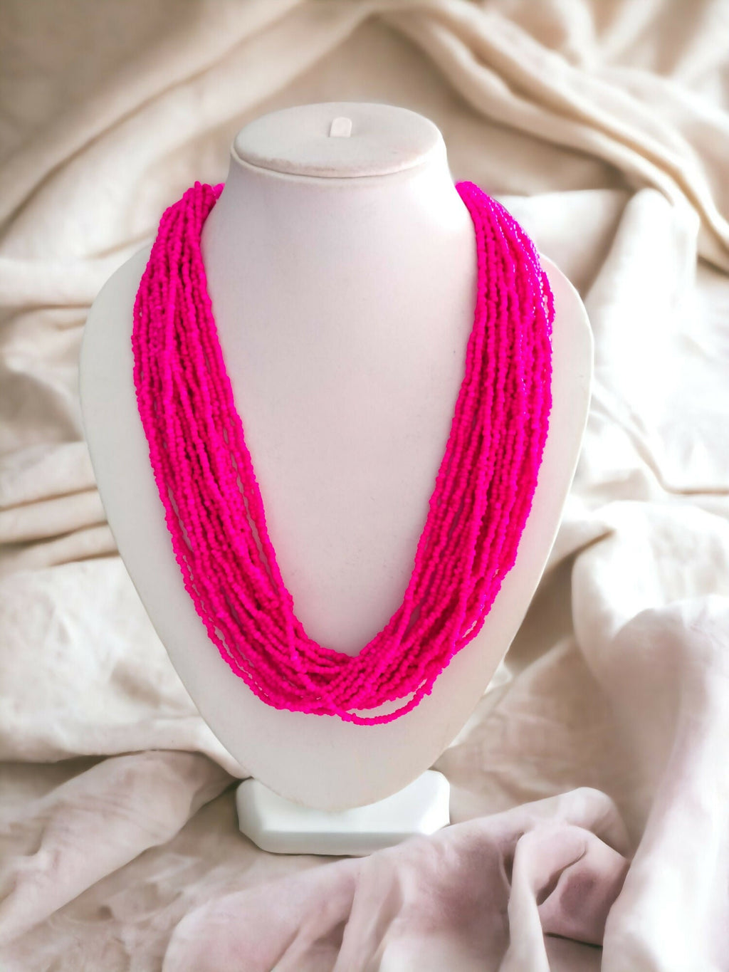 Inhanns Handmade Beaded Multilayer Necklace, 20 Layers - Hot Pink